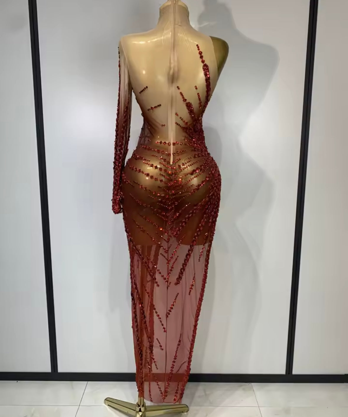 Sexy Sequins One Shoulder Full Sleeve Asymmetrical Dress