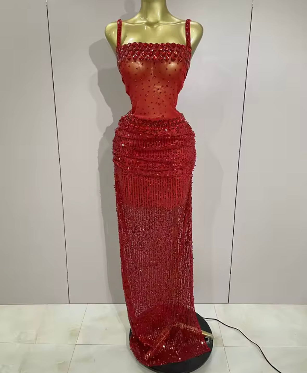 Sexy Sleeveless Crystal Sequins Maxi Dress