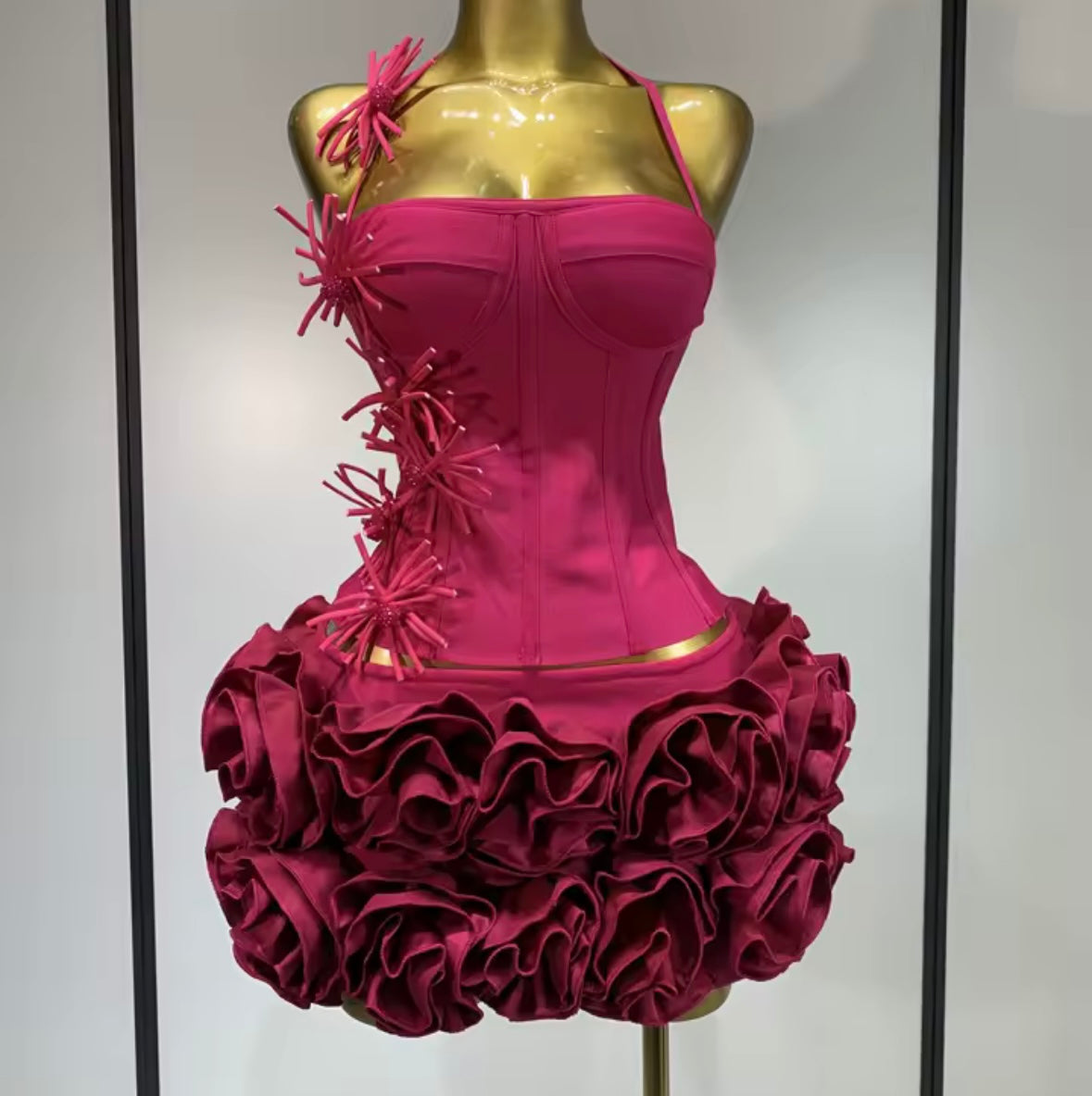Sexy Halter Sleeveless Corset Top Two Piece Ruffled Skirt Set