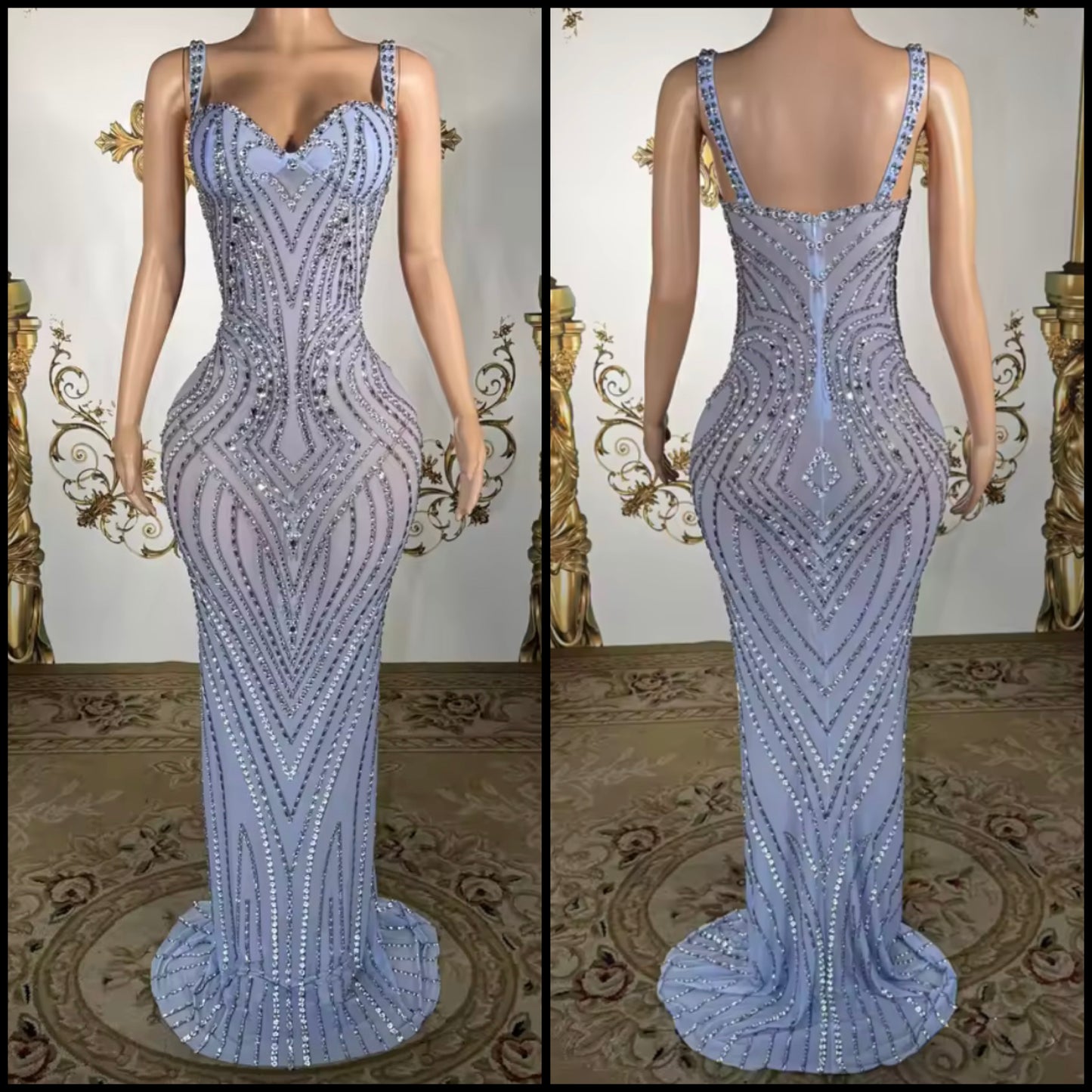 Blue Sexy Sleeveless Rhinestone Embellishment Mermaid Dress