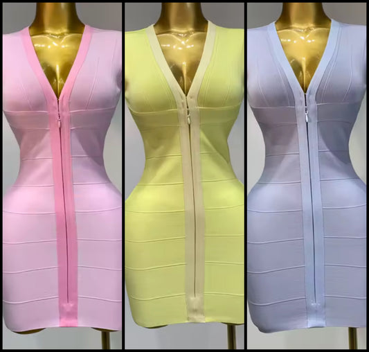 Sexy Sleeveless Front Zipper Bandage Dress