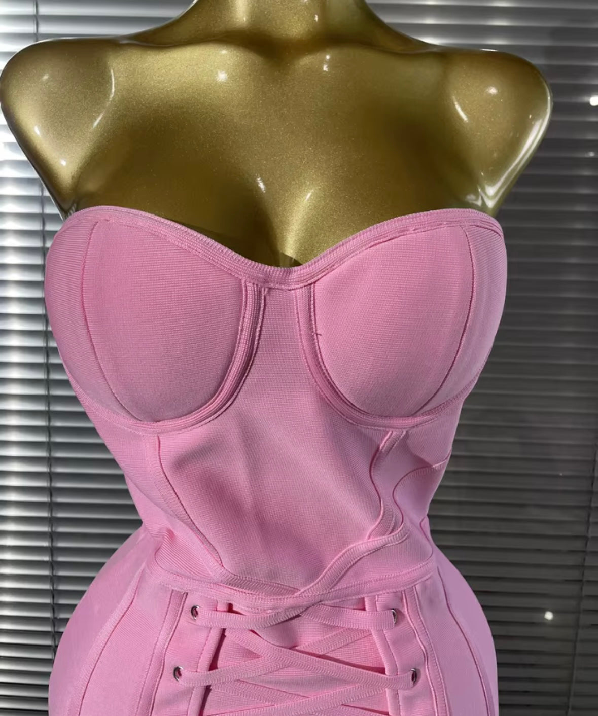Sexy Pink Strapless Corset Bandage Dress