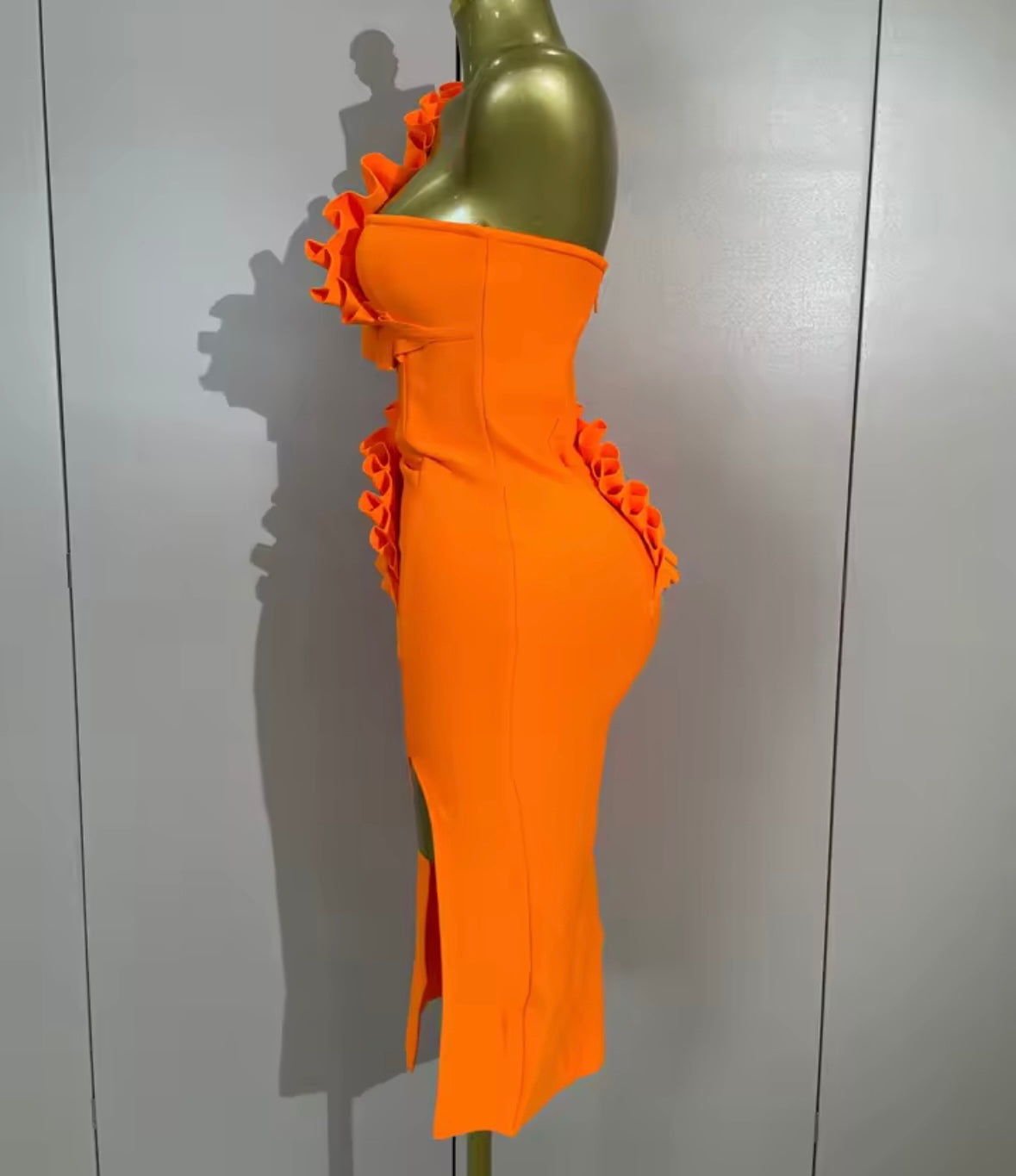Elegant Ruffled One Shoulder Side Split Dress