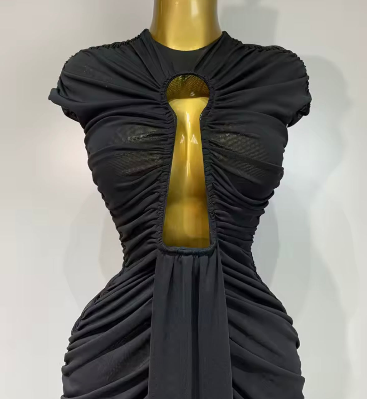 Sexy Sleeveless Hollow Out Ruched Maxi Dress