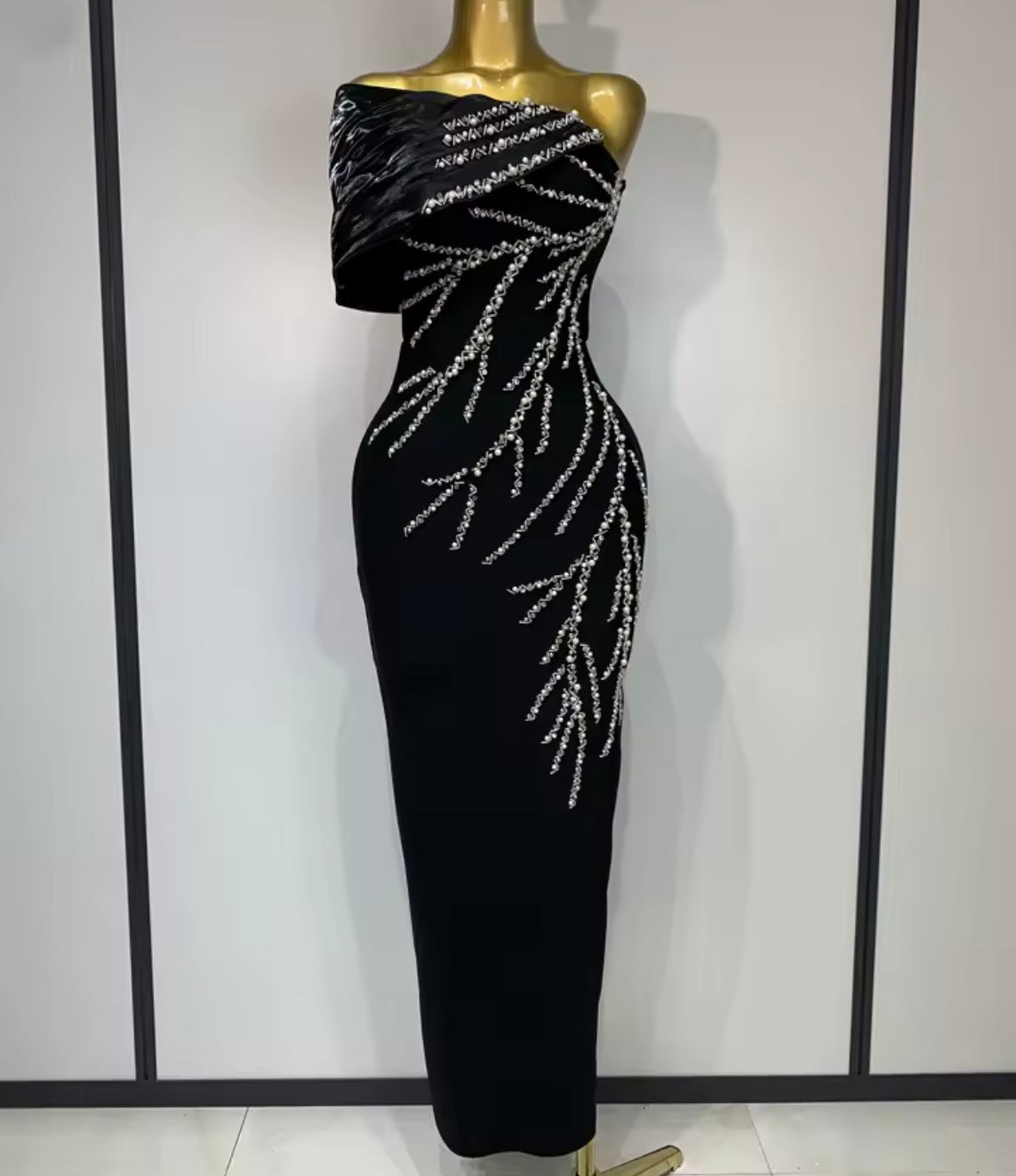 Strapless Beaded Rhinestone Elegant Dress