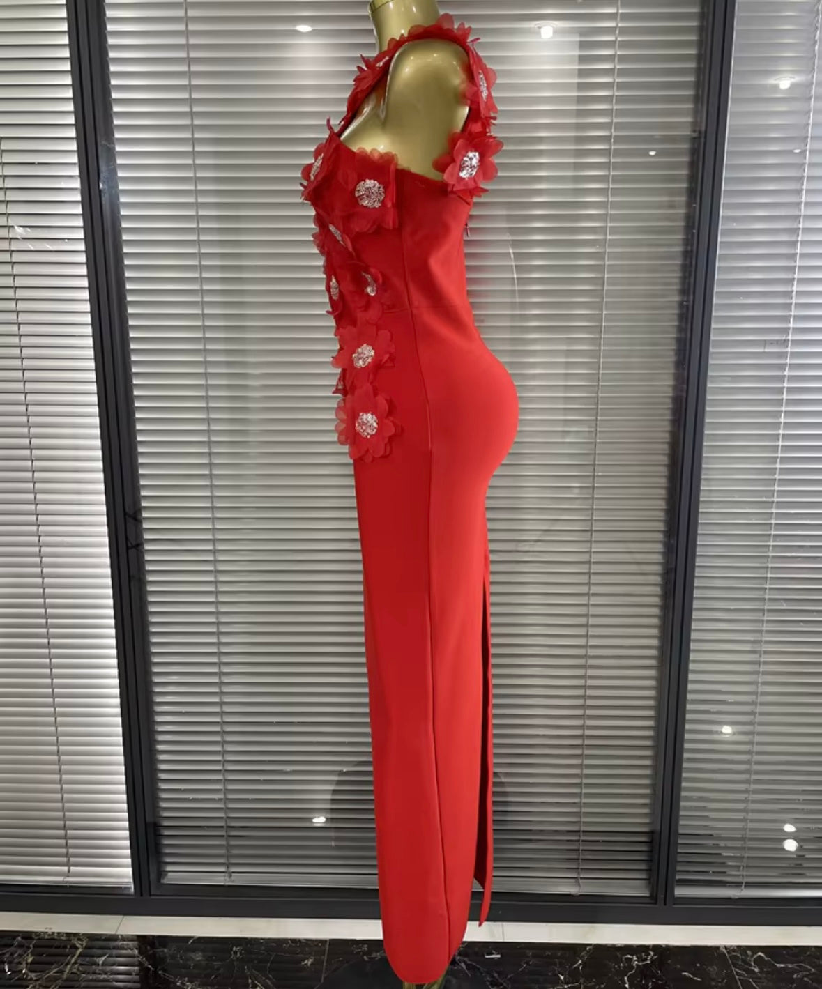 Sexy Sleeveless Floral Rhinestone Maxi Dress