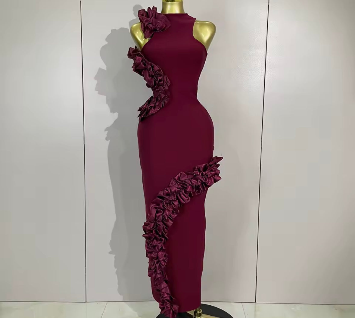 Sexy Sleeveless Burgundy Maxi Dress