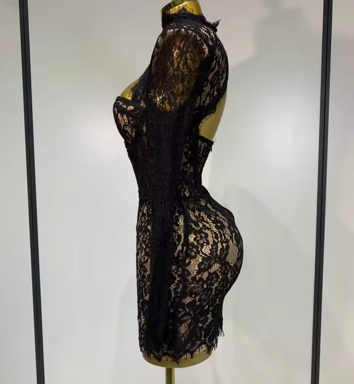 Sexy Black Lace Open Back Full Sleeve Dress