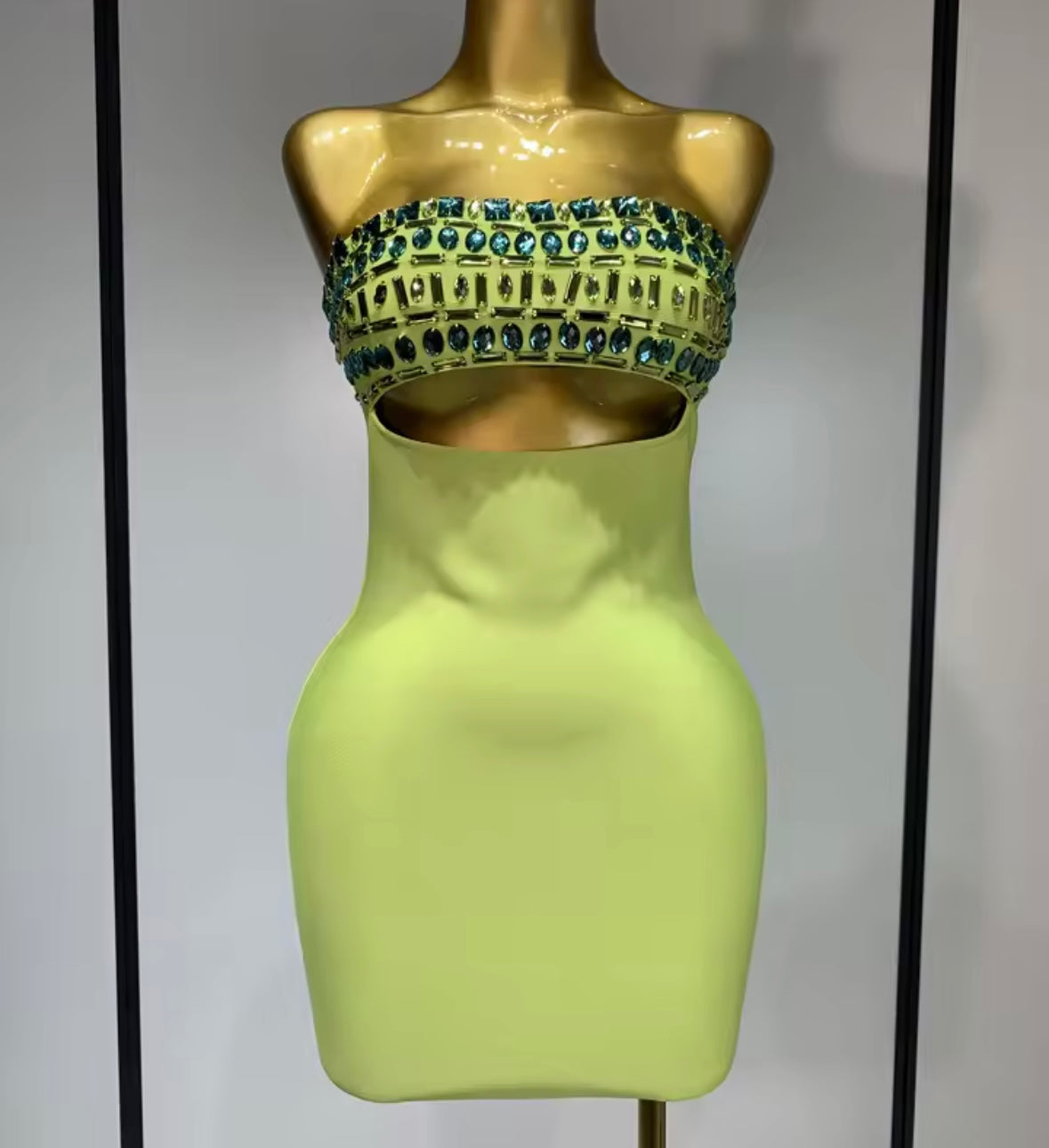Sexy Green Strapless Crystal Hollow Out Dress
