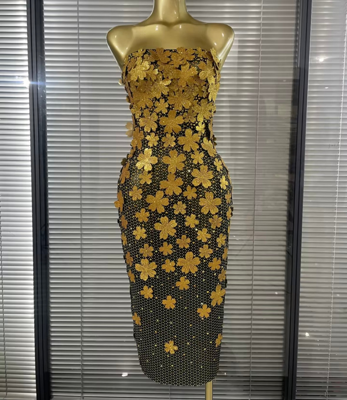 Sexy Strapless Beaded Floral Maxi Dress