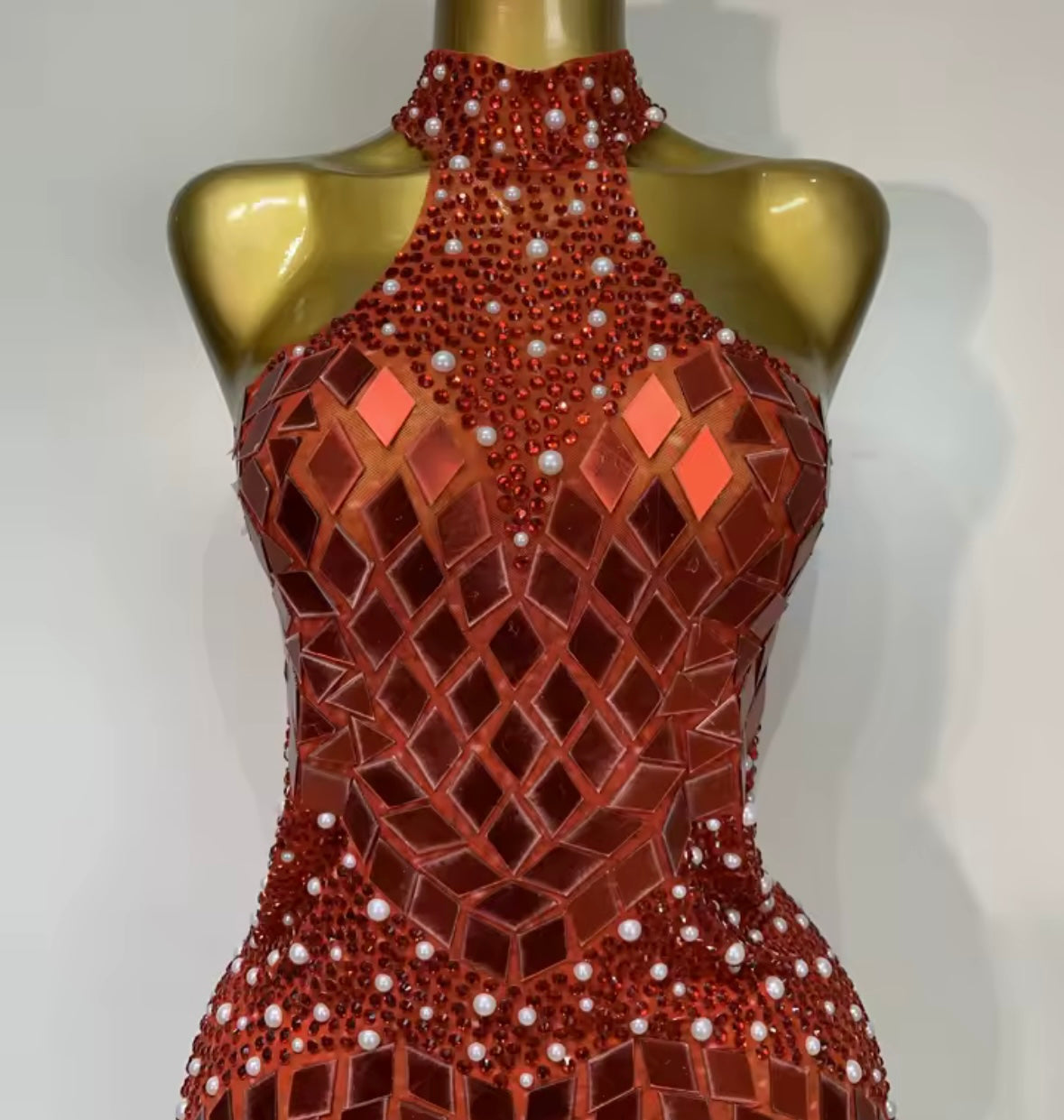 Sexy Sleeveless Beaded Mirror Dress