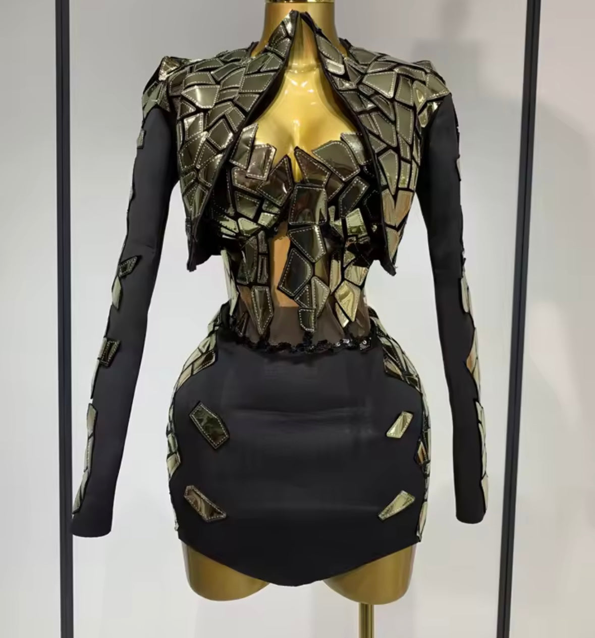 Mirror Strapless Sexy Three Piece Jacket Skirt Set