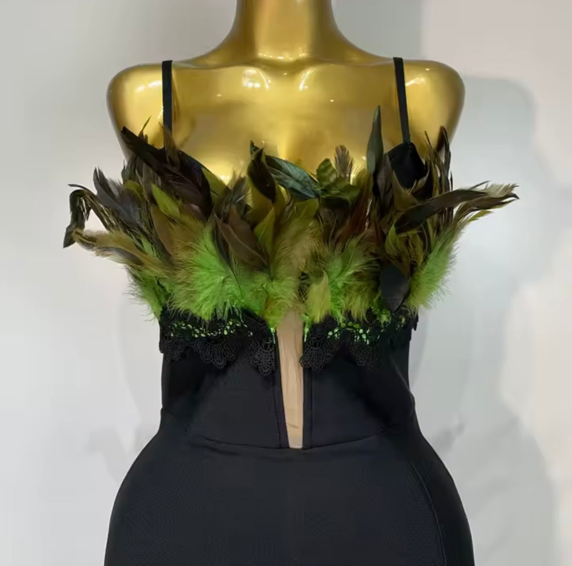 Black Elegant Feather Sleeveless Floor-Length Dress