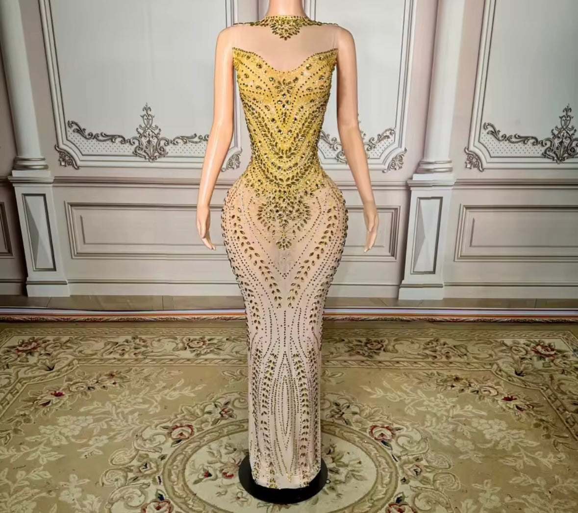 Sexy See Through Sleeveless Rhinestone Embellishment Dress