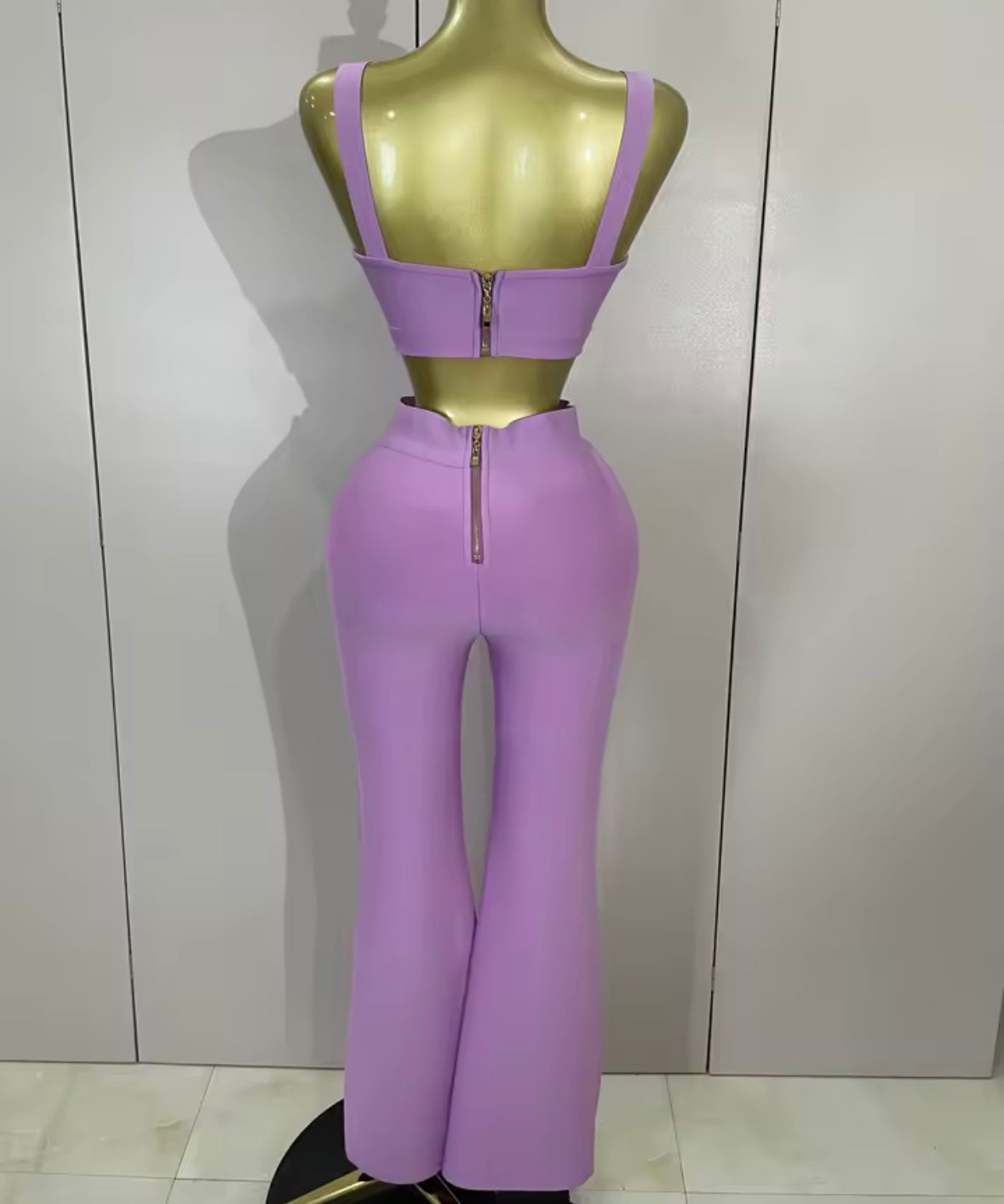 Sleeveless Back Zipper Crop Tank Two Piece Pant Set