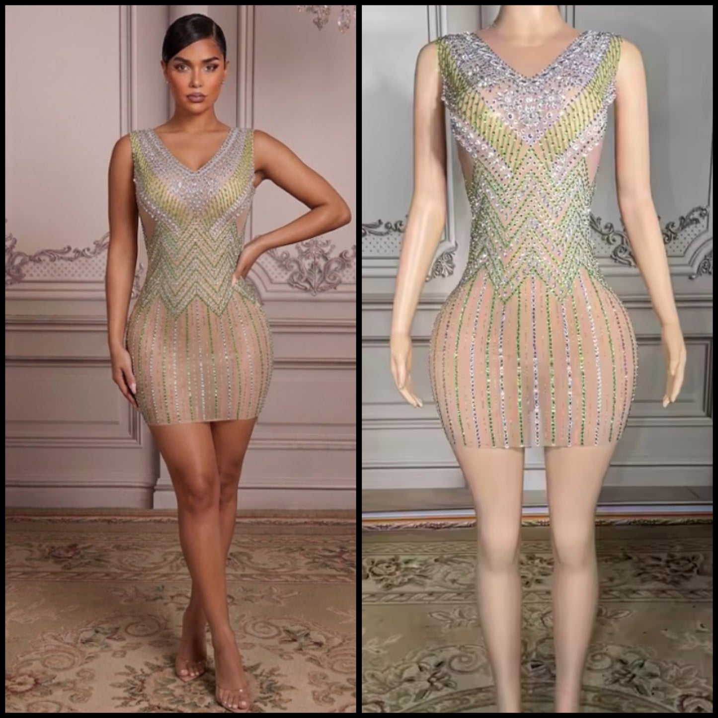 Sexy Sleeveless See Through Rhinestone Embellishment Dress