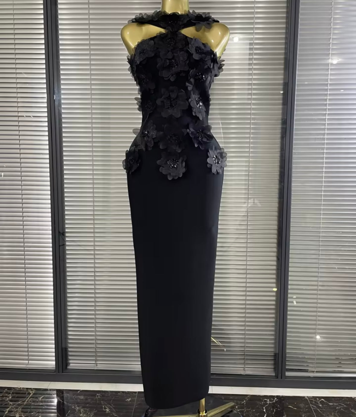 Sexy Sleeveless Floral Rhinestone Maxi Dress