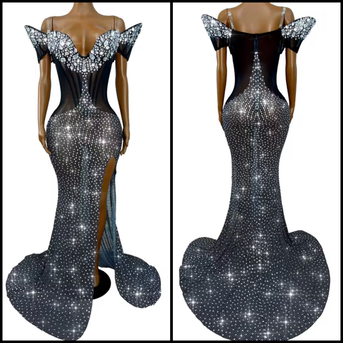 Elegant Rhinestone Embellishment Off The Shoulder Mermaid Dress