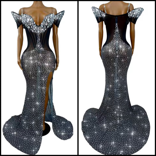 Elegant Rhinestone Embellishment Off The Shoulder Mermaid Dress