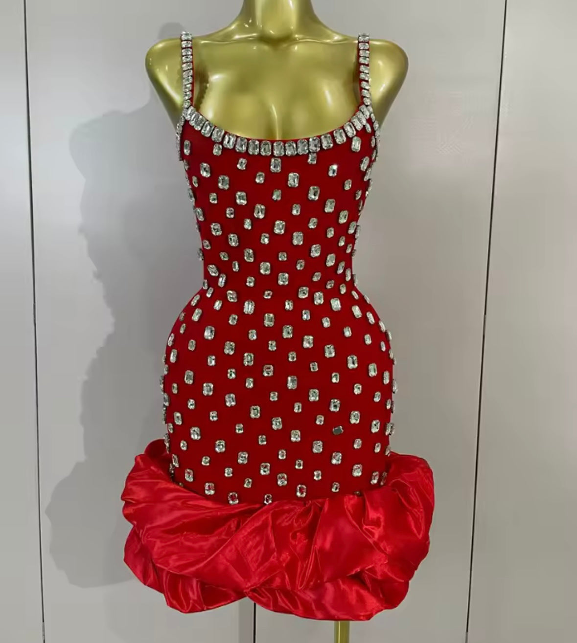 Sexy Sleeveless Rhinestone Ruffle Bandage Dress