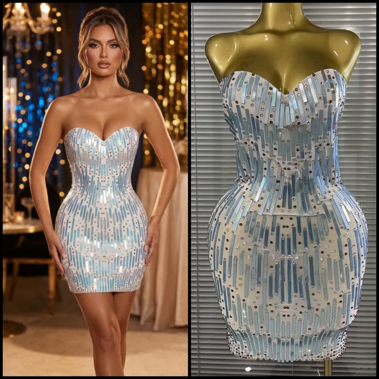 Sexy Strapless Rhinestone Sequins Bandage Dress