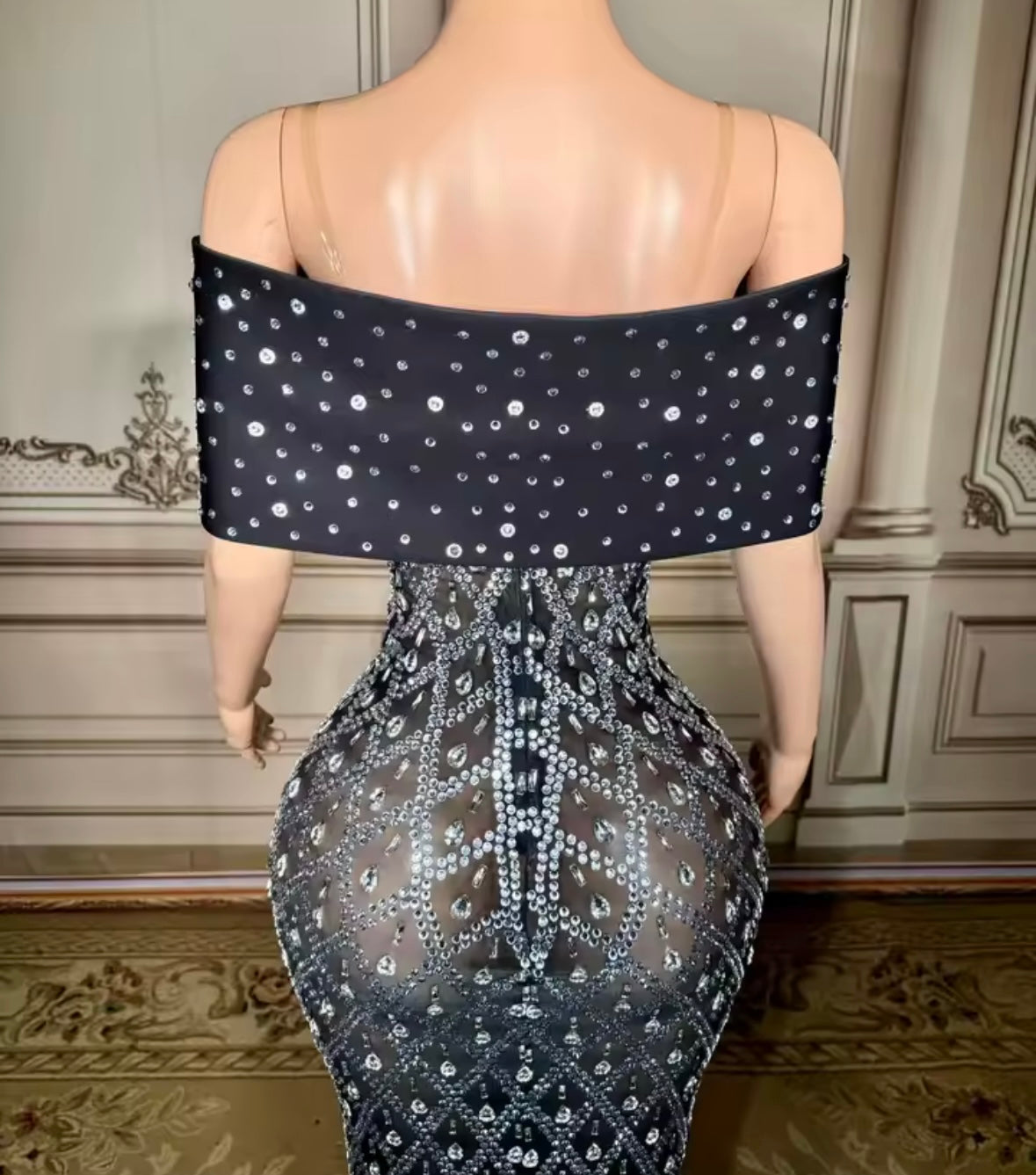 Sexy Rhinestone Off The Shoulder Floor-Length Dress