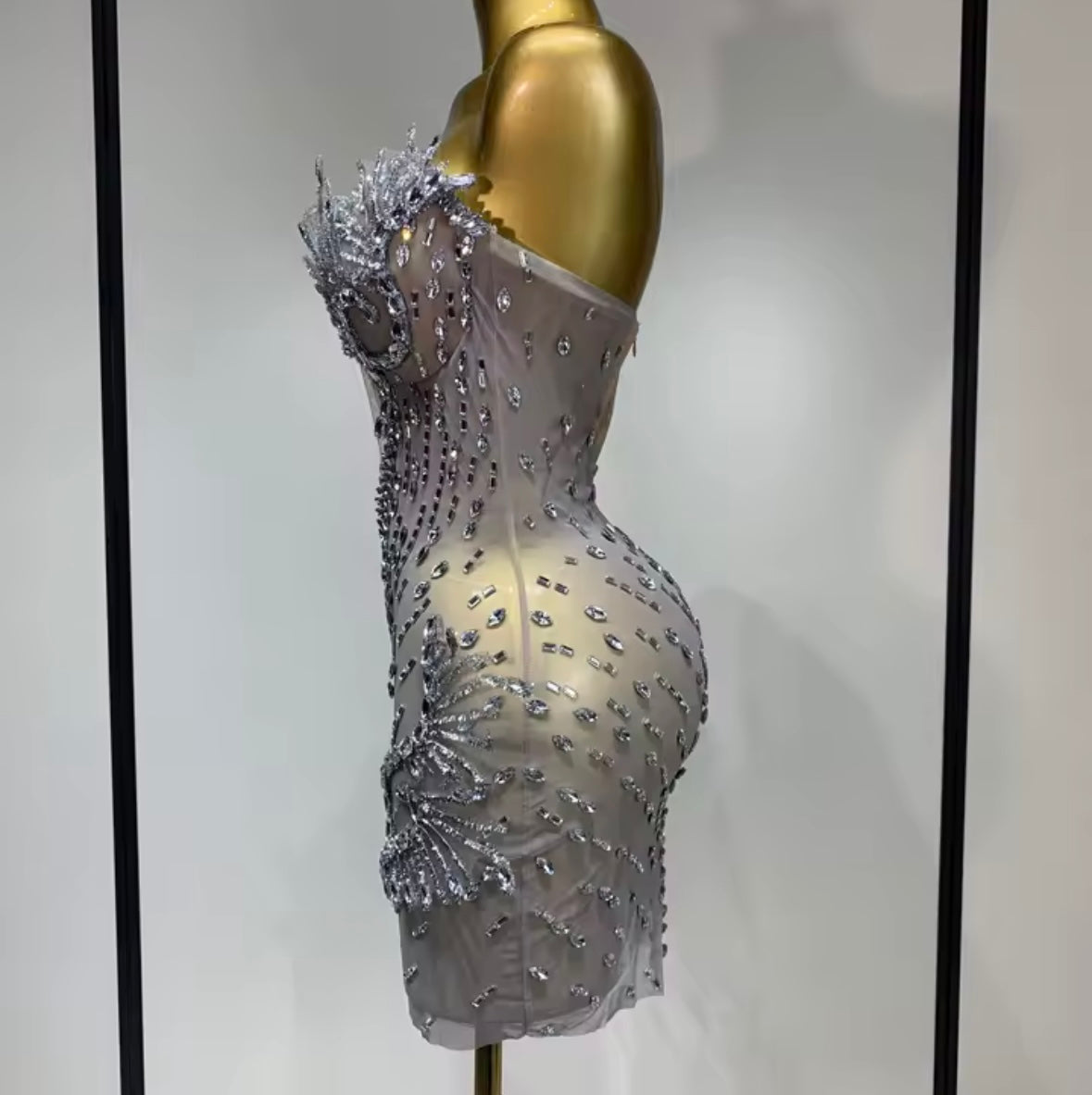 Sexy Silver Strapless Rhinestone Embellishment Dress