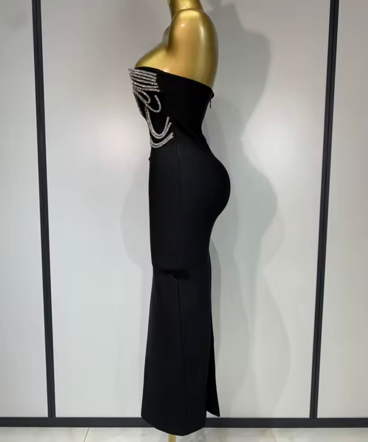 Sexy Black Strapless Rhinestone Embellishment Maxi Dress