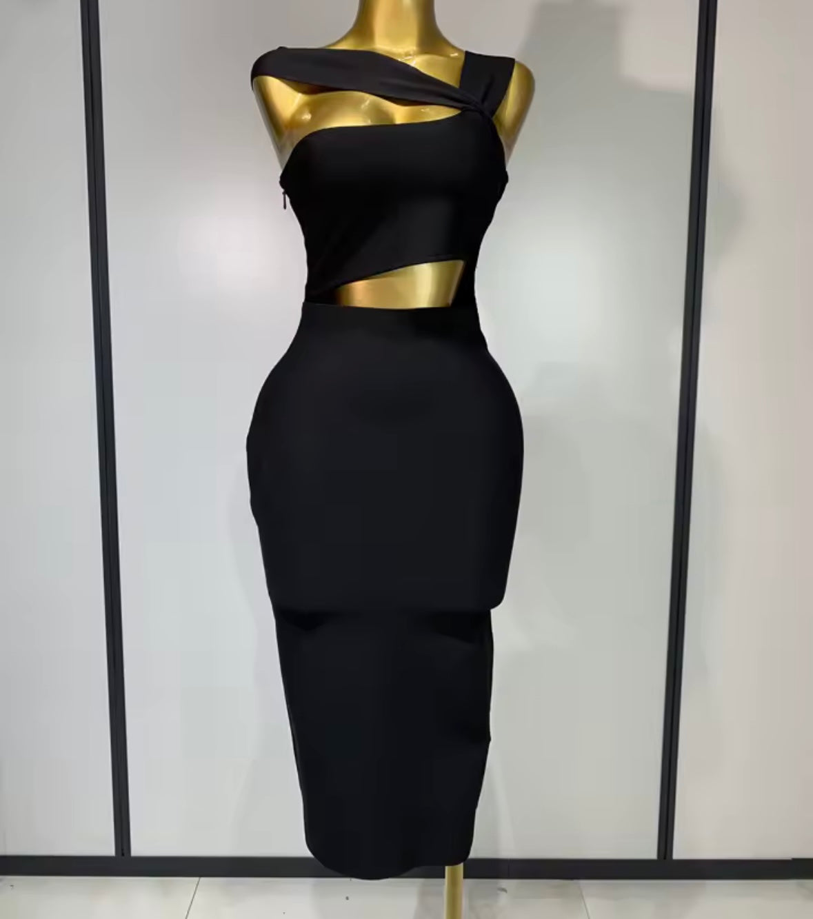 Black Sexy One Shoulder Sleeveless Hollow Out Dress