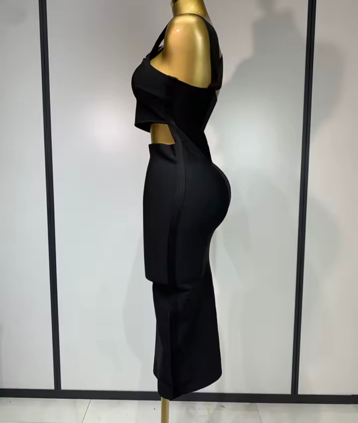 Black Sexy One Shoulder Sleeveless Hollow Out Dress