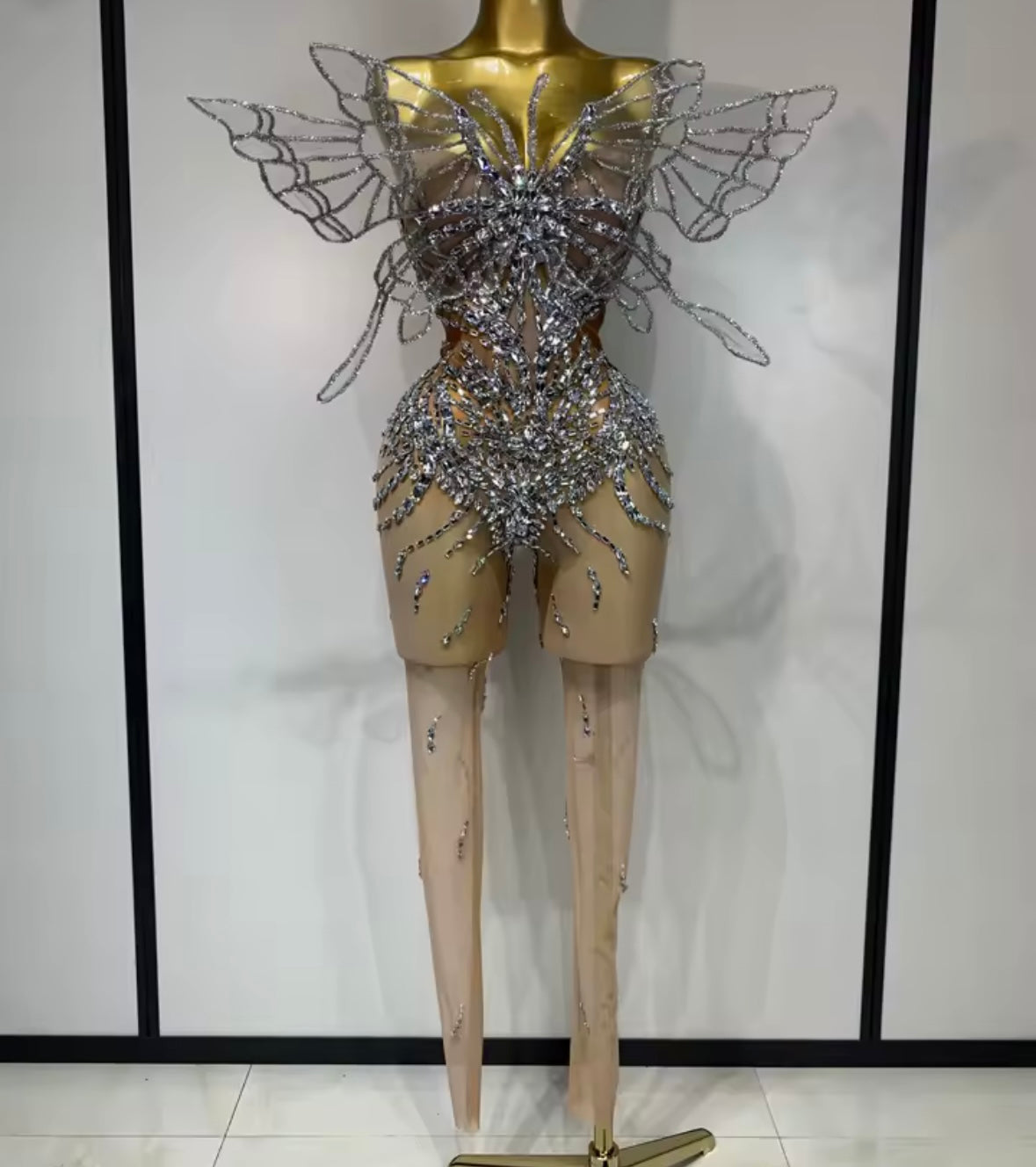 Sexy See Through Rhinestone Butterfly Jumpsuit