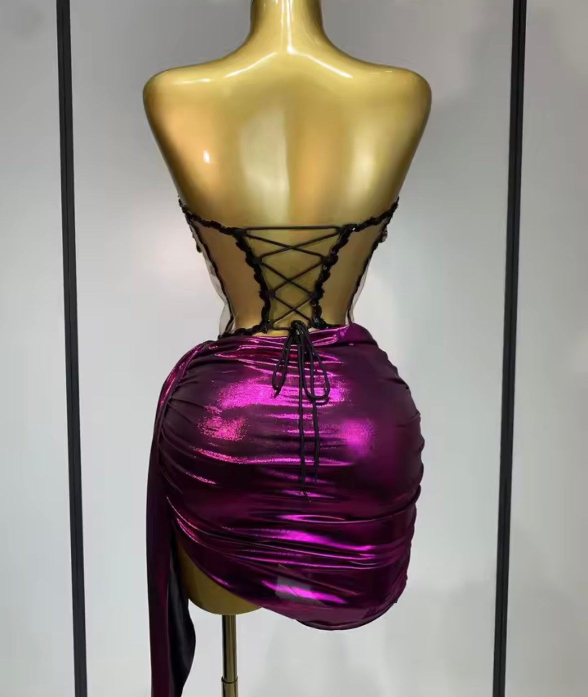 Sexy Crystal Strapless Corset Tassel Skirt Set