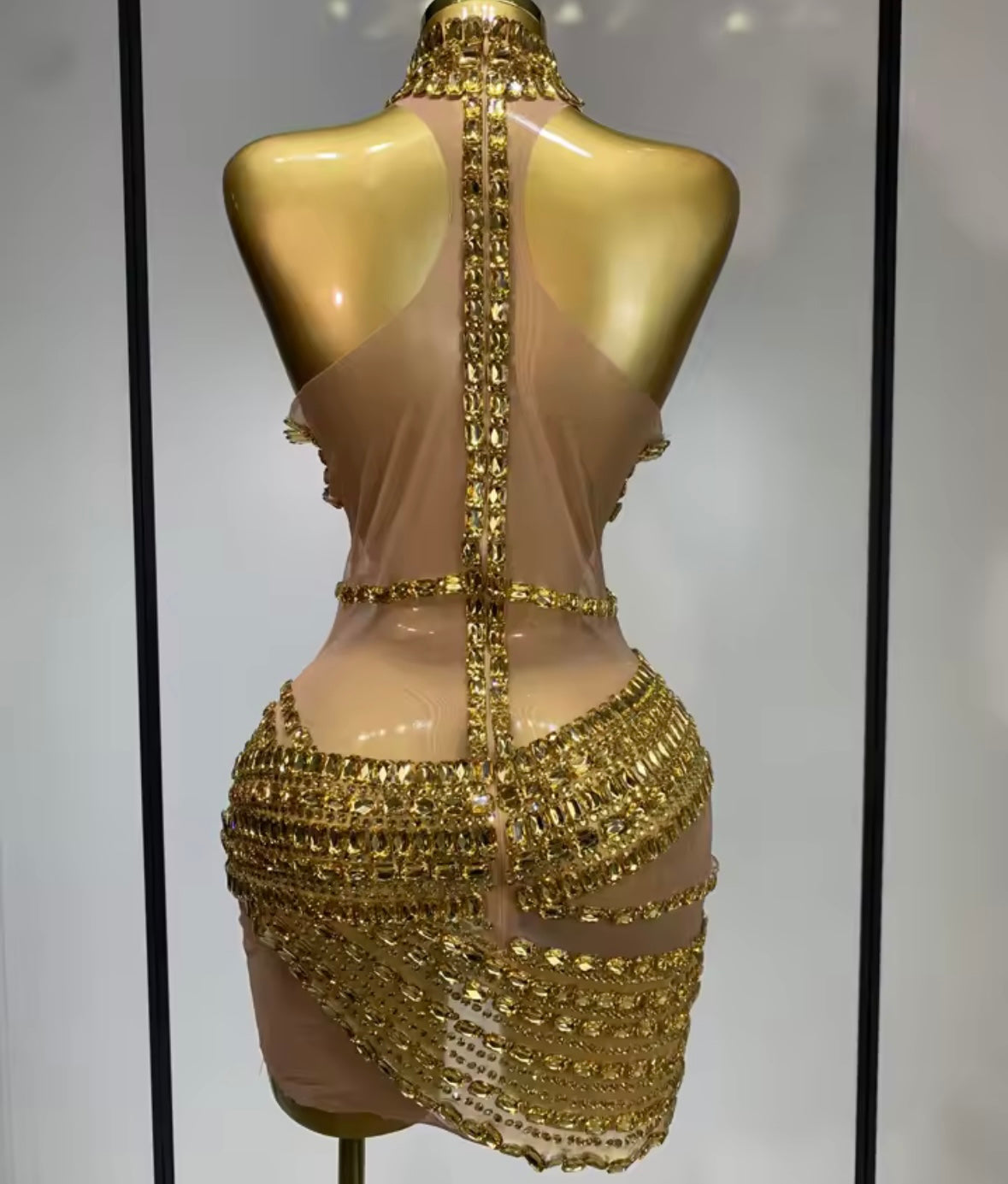 Sexy Sleeveless Rhinestone See Through Short Dress