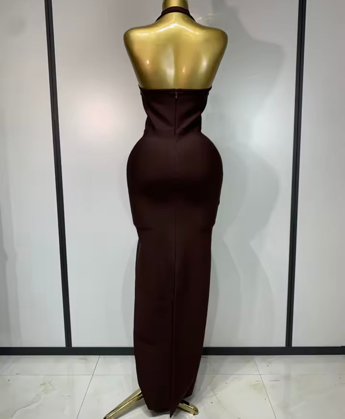 Sexy Halter Sleeveless Hollow Out Floor-Length Dress