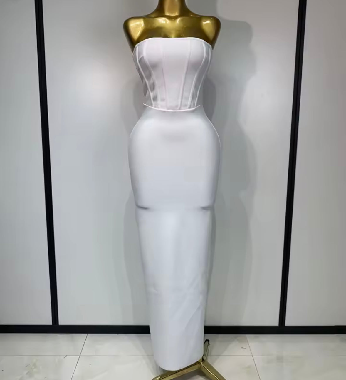Elegant Strapless Rhinestone Shawl Two Piece Maxi Dress