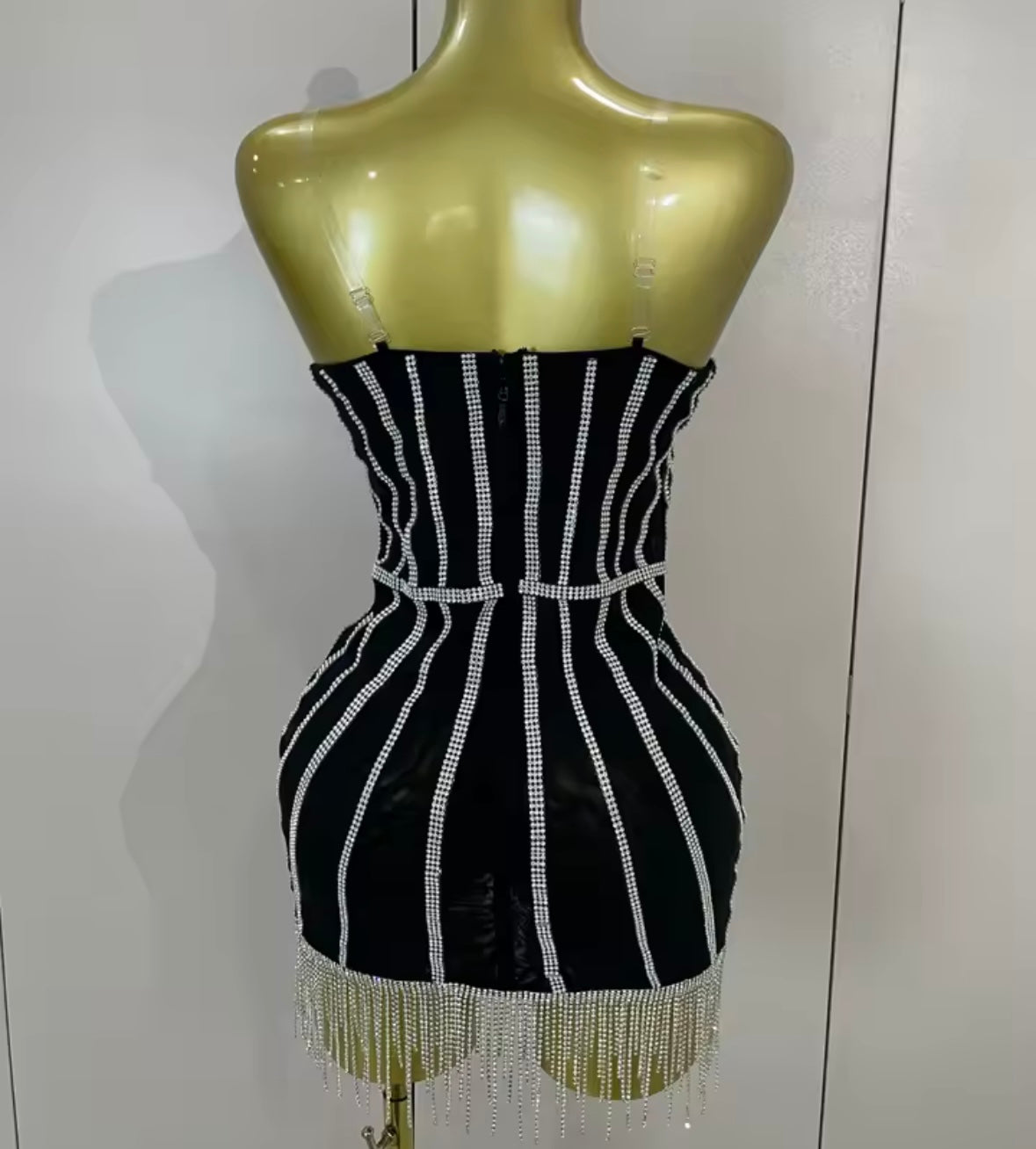Black Rhinestone Embellishment Tassel Sexy Sleeveless Dress