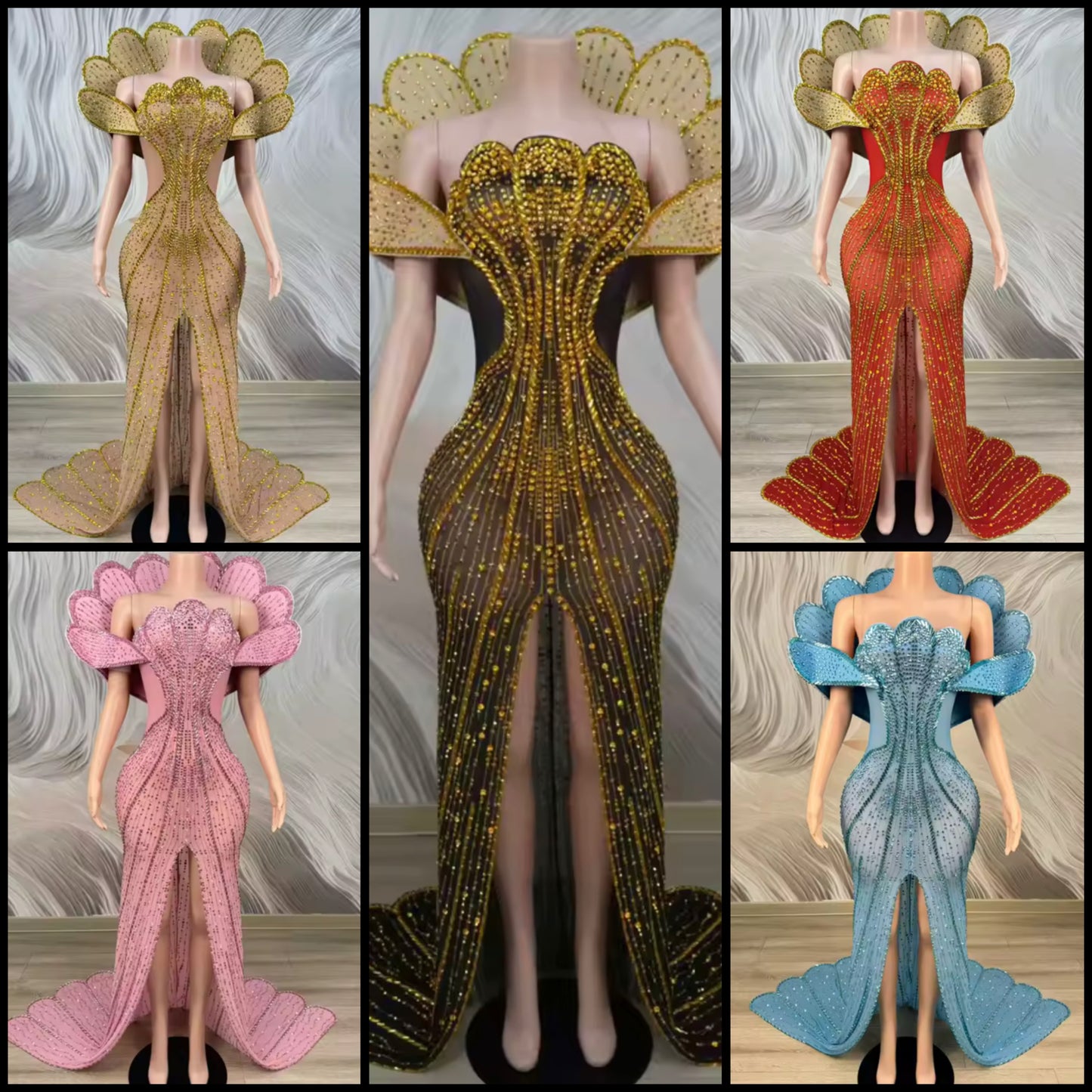 Elegant Rhinestone Embellishment Front Split Floor-Length Dress