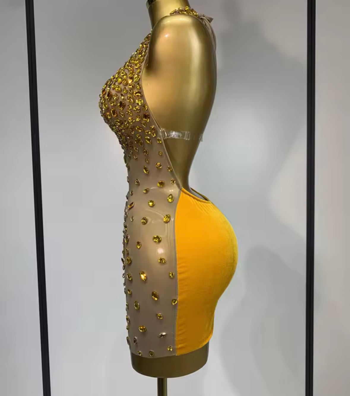 Sexy Halter Open Back Color Crystal See Through Dress