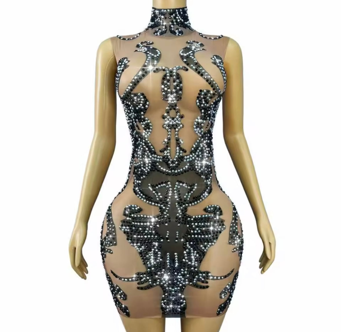 Sexy Sleeveless Black Rhinestone Embellishment Short Dress
