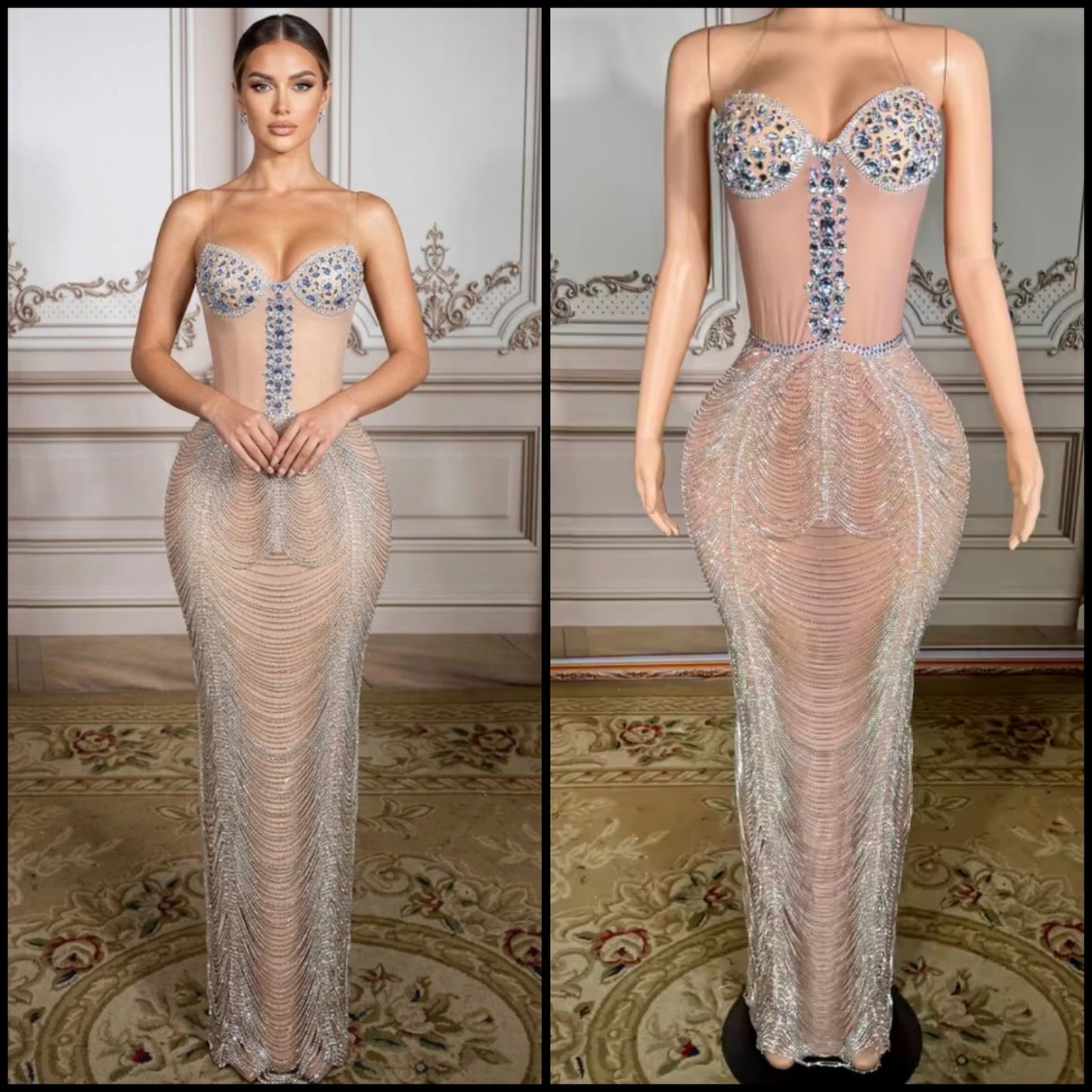 Sexy Halter Sleeveless Rhinestone Chain Maxi Dress