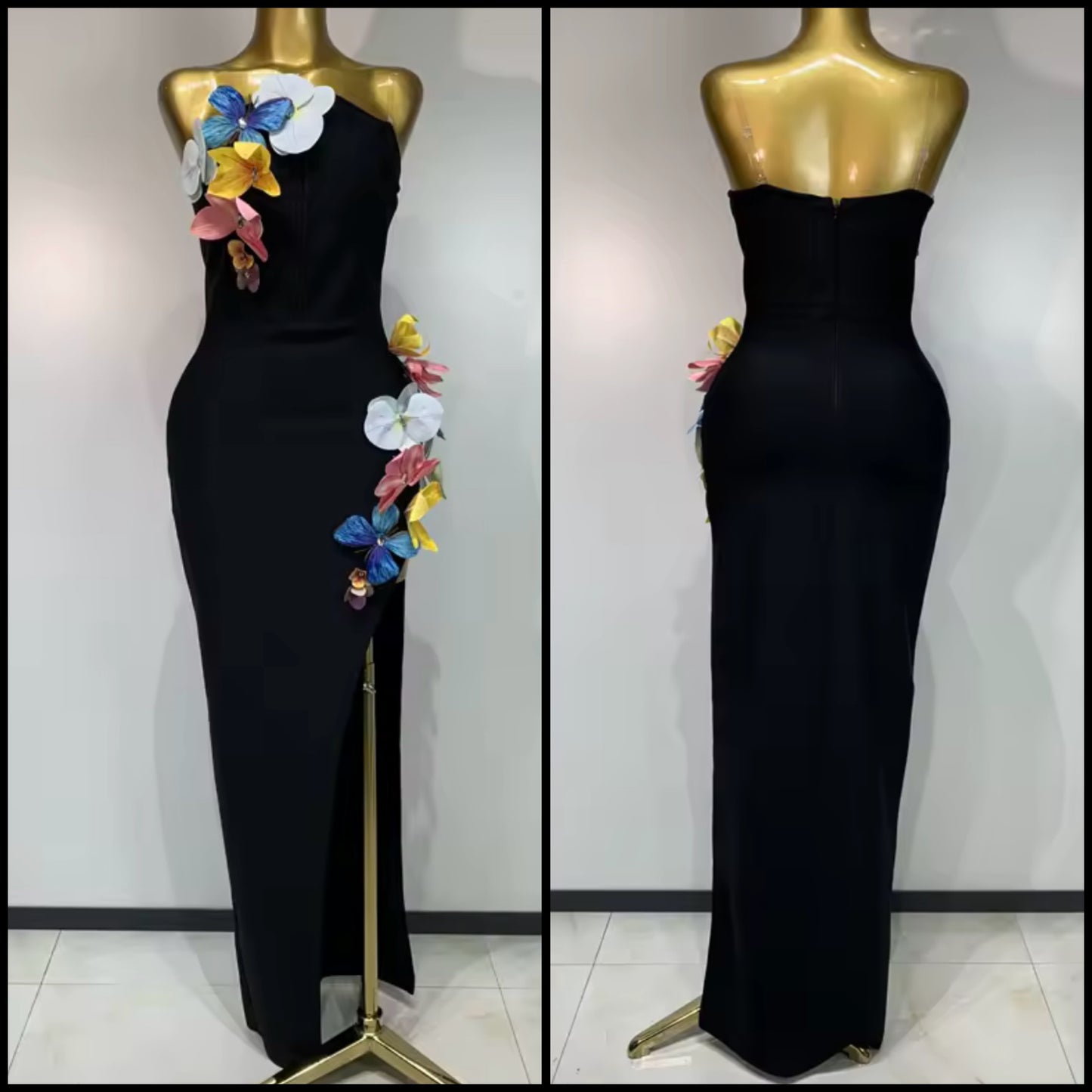Black Sexy Sleeveless Floral Side Split Maxi Dress