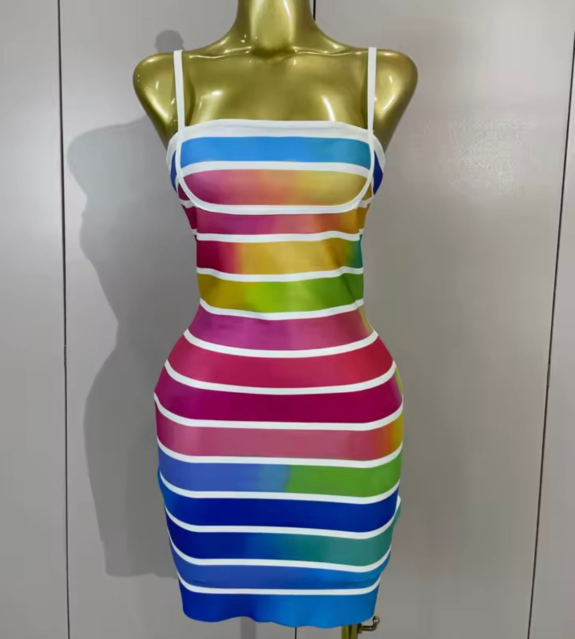 Sexy Sleeveless Multicolored Striped Bandage Dress