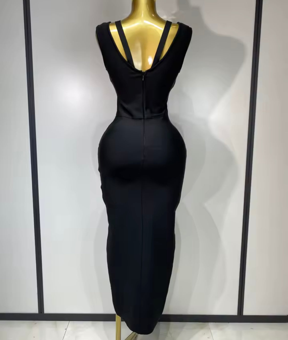 Elegant Black Sleeveless Pin Side Split Bandage Maxi Dress