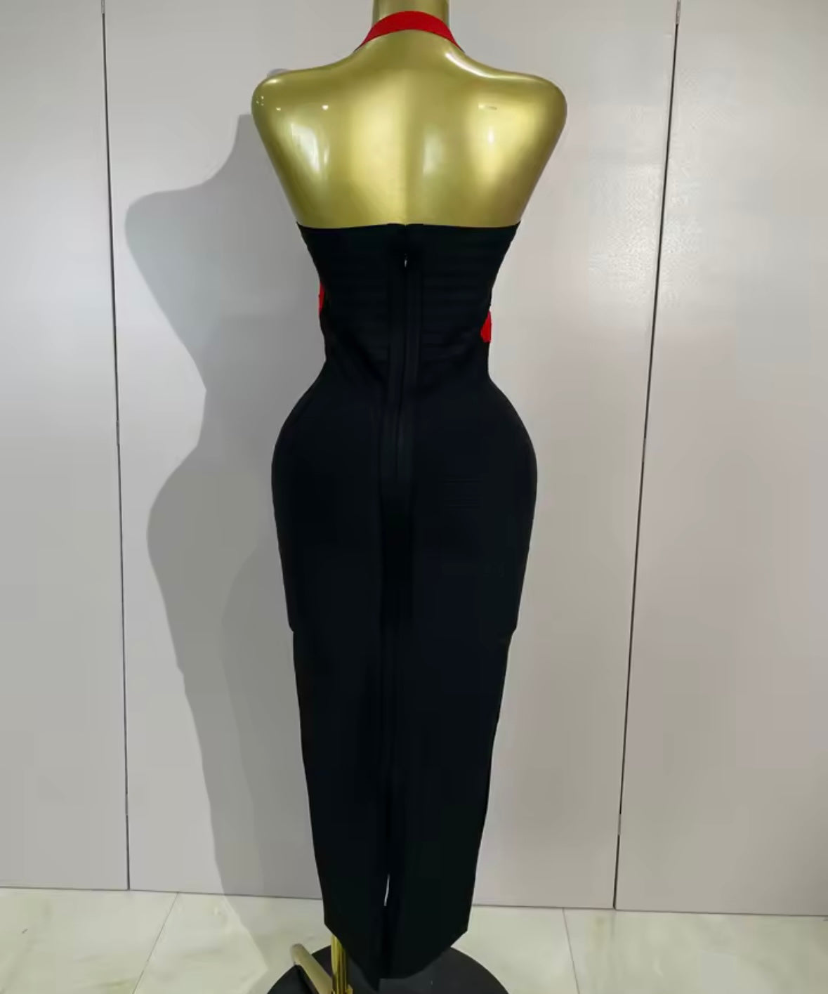 Sexy Color Patchwork Halter Sleeveless Bandage Maxi Dress