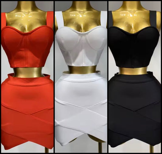 Sleeveless Sexy Crop Two Piece Skirt Set