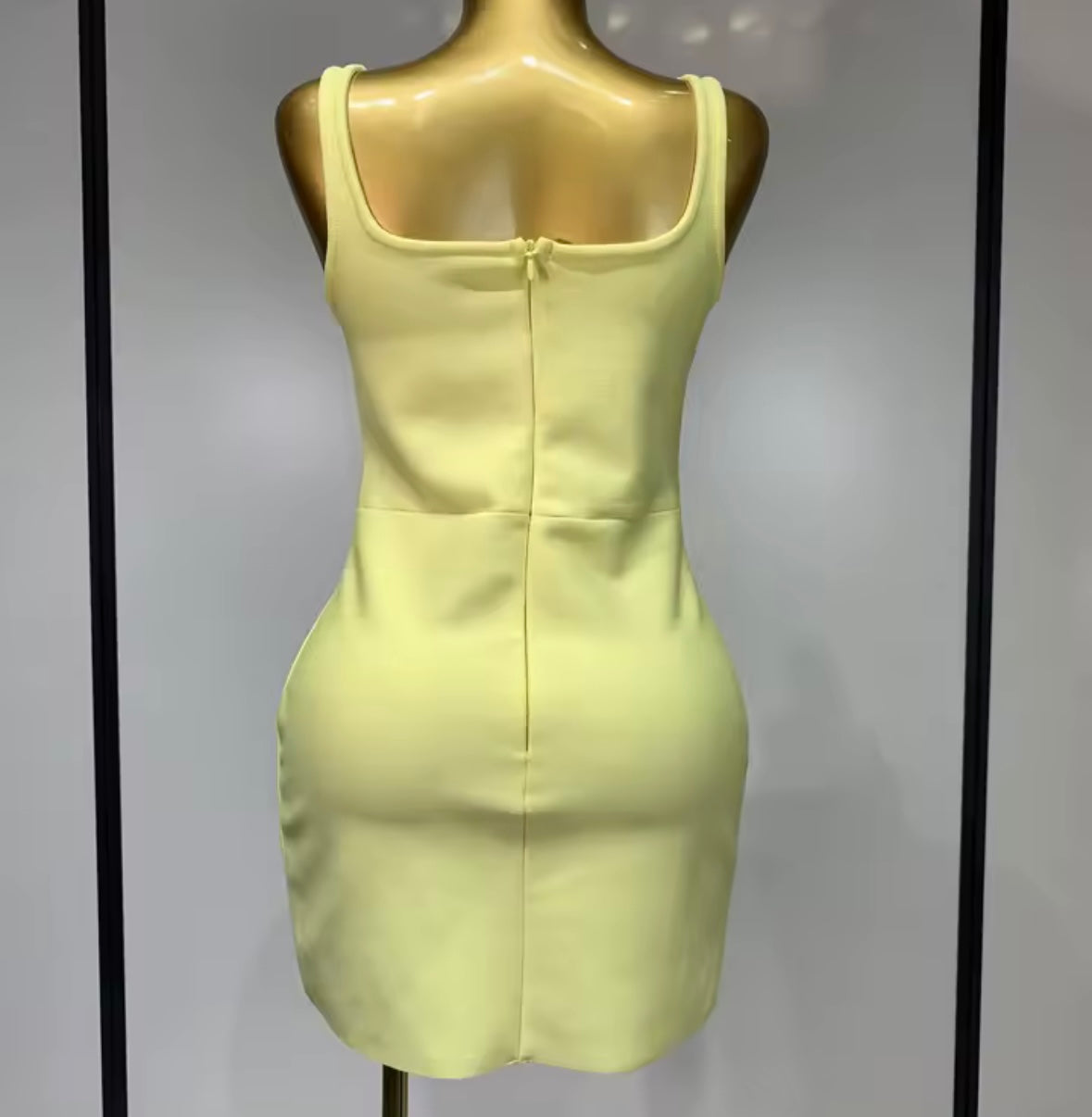 Yellow Sexy Sleeveless Beaded Rhinestone Dress