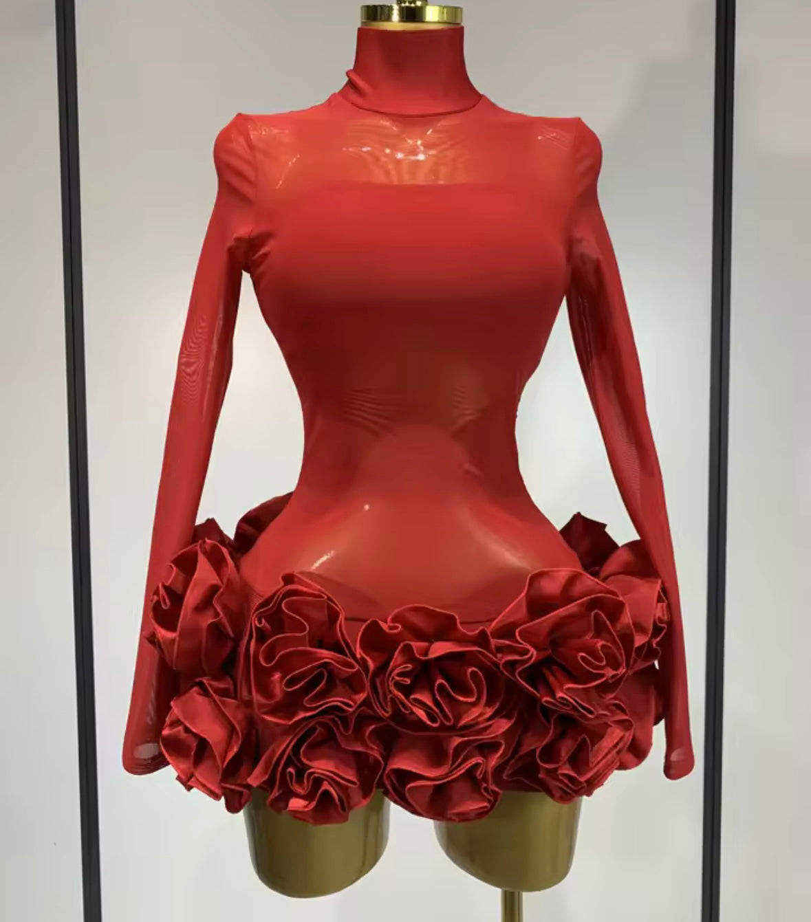 Sexy See Through Full Sleeve Floral Short Dress