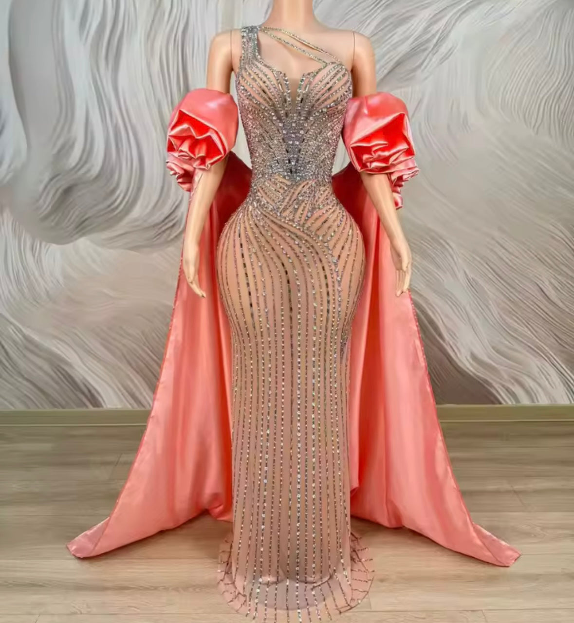 Elegant One Shoulder Sleeveless Rhinestone Maxi Dress