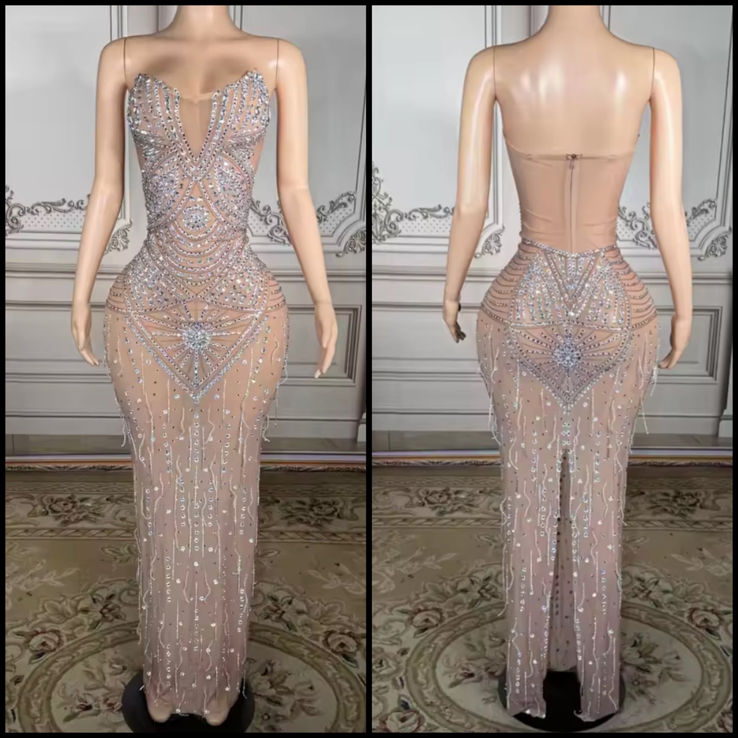 Sexy Strapless Rhinestone Embellishment Maxi Dress