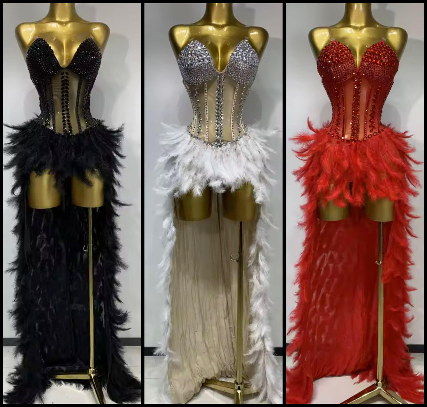 Sexy Crystal Sleeveless Feather Asymmetrical Dress